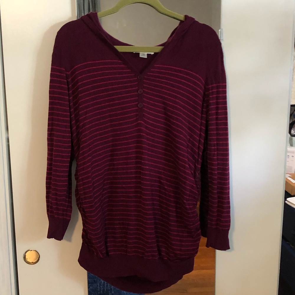 Dark Magenta hooded sweater with stripes XL